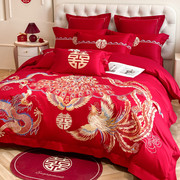 高端奢华龙凤刺绣婚庆四件套，大红色床单被套全棉纯棉结婚床上用品