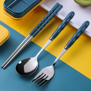 餐具筷子勺子套装学生不锈钢餐具收纳三件套单人便携上班族筷