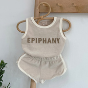 婴儿纯棉休闲背心套装，男宝宝夏季字母，无袖运动t恤短裤两件套韩版