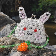 丁丁粒手工串珠创意零钱包编织珠子兔子造型手拿包水晶小白兔包包