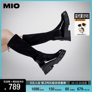 MIO米奥冬季靴子圆头高筒袜靴简约潮流不过膝弹力靴长筒靴女