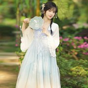 原创中国风汉元素钉珠印花刺绣改良汉服连衣裙年轻款少女仙气长裙