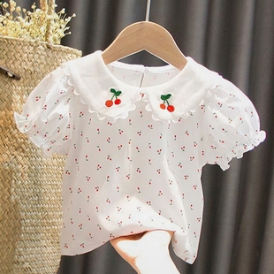 夏装宝宝婴幼儿韩版娃娃领1-4岁时尚小樱桃打底衫上衣短袖t恤