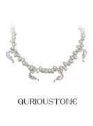 qurioustone独立设计师巴洛克图腾蕾丝，天然珍珠项链925银锁骨链