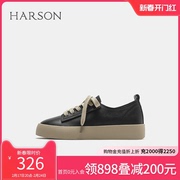 哈森真皮鞋子女夏季黑色平底皮鞋，秋季法式单鞋hwc230210