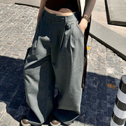 竖条纹阔腿裤女2025新款春秋加厚西装裤宽松休闲裤直筒拖地长裤子