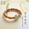 和田玉竹节戒指女男橄榄核小众设计玉石自律时尚个性食指独特指环