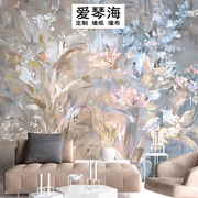欧式抽象墙纸客厅电视背景墙壁纸法式轻奢风复古油画花卉墙布壁布