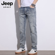 jeep吉普牛仔裤男士夏季美式复古宽松直筒裤，高街纯棉水洗长裤子男