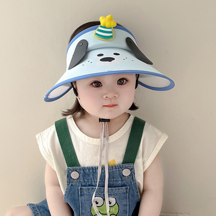 儿童帽子夏季薄款防紫外线大檐遮阳帽男女宝宝可爱卡通太阳空顶帽