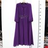 24-030紫色中年妈妈大码女装中袖雪纺钉珠绣花连衣裙子春夏款长裙