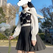 春秋季马甲套装jk制服，黑色马甲白色衬衫，黑色裙子三件套大小姐套装