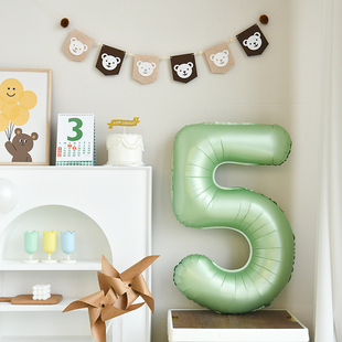 大号40寸橄榄绿数字铝膜气球儿童2周岁生日装饰布置氛围场景道具1
