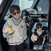 男童套装儿童针织马甲春装毛衣男宝衬衫韩版学院风帅气可爱两件套