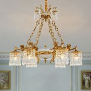 法式复古天使儿童房卧室，水晶吊灯欧式别墅中古客厅餐厅全铜吊灯