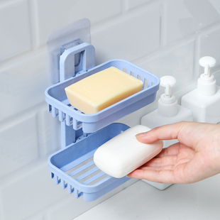 创意免打孔肥皂盒卫生间沥水，壁挂香皂盒浴室置物架吸盘双层肥皂架