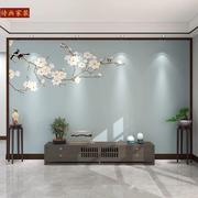 新中式花鸟电视背景墙布客厅，影视墙沙发防水壁画，床头装饰无缝壁纸