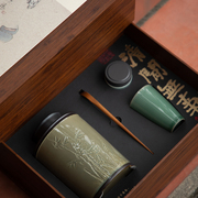 高档陶瓷罐礼盒龙配茶具井碧螺春毛尖绿茶盒子茶叶包装空盒仿竹盒