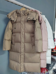韩版粉色羽绒服女中长款2022年冬季宽松连帽加厚90白鸭绒外套