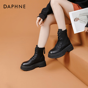 达芙妮马丁靴女款2023秋季靴子黑色英伦，风单靴松糕厚底短靴女