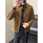 里奈男装 轻熟风麂皮绒夹克男士休闲韩版商务绅士轻奢高级感外套