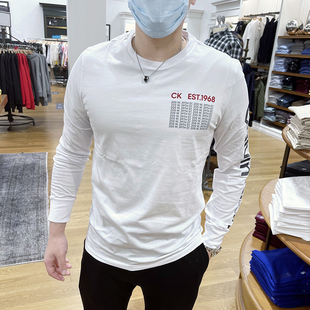 2023春季Calvin Klein/CK 男士潮流纯棉logo印花圆领长袖T恤