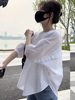 娃娃衫白色五分袖衬衫女宽松设计感小众春季2024款泡泡蝙蝠袖上衣