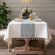 桌布布艺餐桌垫垫子北欧茶几仿棉麻台布桌旗纯色提花INS日式餐厅