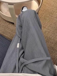 灰色运动裤秋季大码女装，裤子宽松慵懒梨形身材，遮胯显瘦阔腿休闲裤