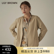 lilybrown秋冬简约纯色，无纽扣无领系带夹克lwfj214157