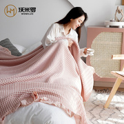 ins公主风韩式华夫格毛巾被夏季薄款100纯棉沙发毯子空调盖毯单人