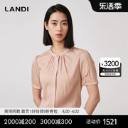 商场同款landi真丝，圆领短袖套头衬衫女2023夏季真丝上衣