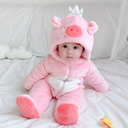 婴儿连体衣秋冬装加厚小猪宝宝，棉服外套保暖哈衣卡通动物造型服