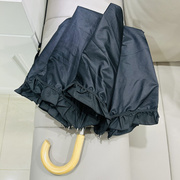 日本遮阳伞晴雨两用创意，易开收二折伞荷叶花边，实木弯钩黑色公主伞