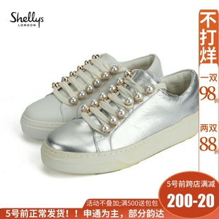 羊皮shellys英国品牌，折扣珍珠小白鞋，2023老爹松糕厚底休闲鞋