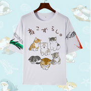 夏季五分袖t恤宽松大码短袖上衣日系可爱猫咪半袖青少年学生体恤