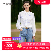 Amii2024春装设计师手绘玫瑰雪纺衬衫蝙蝠袖白衬衣法式上衣女
