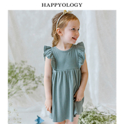 Happyology英国女童连衣裙螺纹棉亲肤女童裙子穿有弹性儿童连身裙
