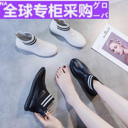 日本港风街拍牛皮女鞋2022秋季单鞋女中跟短靴平底真皮高