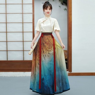 设计感新中式马面裙国风套装2024夏季明(夏季明)制改良汉服短袖上衣半身裙