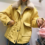 冬装2023年女韩版宽松百搭加厚毛领立领，加绒派克工装棉服外套
