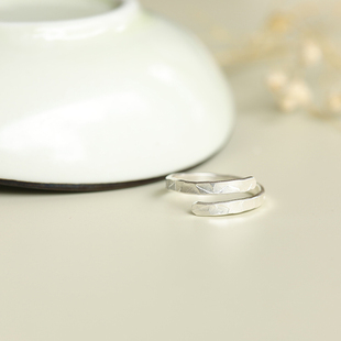 惜物《几何》S990银足银戒指凹凸纹理情侣戒指简约对戒开口可调节