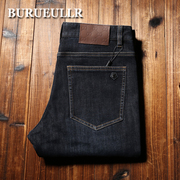 burueullr秋冬常规厚款棉质，奢华丹宁微弹男裤直筒男士商务牛仔裤