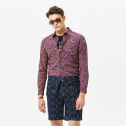 davidnaman春夏季男士，经典紫色长袖衬衫，棉质休闲商务纯色衬衣