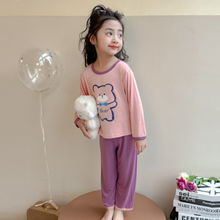 女童睡衣莫代尔春款2024儿童家居服套装女宝宝长袖夏款空调服