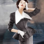 高级定制深灰色羊毛修身西装套装裙欧美大牌复古优雅端庄春秋时尚