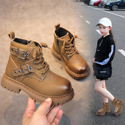 女童靴子加绒儿童马丁靴，2023秋冬款男童短靴，复古英伦风中大童棉靴