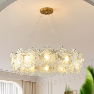 法式玻璃珍珠吊灯LED温馨奶油风客厅餐厅卧室环形吊灯创意房间灯