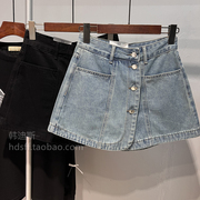 24春夏韩国ulzzang竖插袋高腰，显瘦a字型，假两件牛仔裙裤短裤女