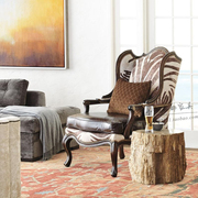 美式乡村做旧实木单人沙发，椅法式布艺铆钉休闲椅，欧式仿古老虎椅
